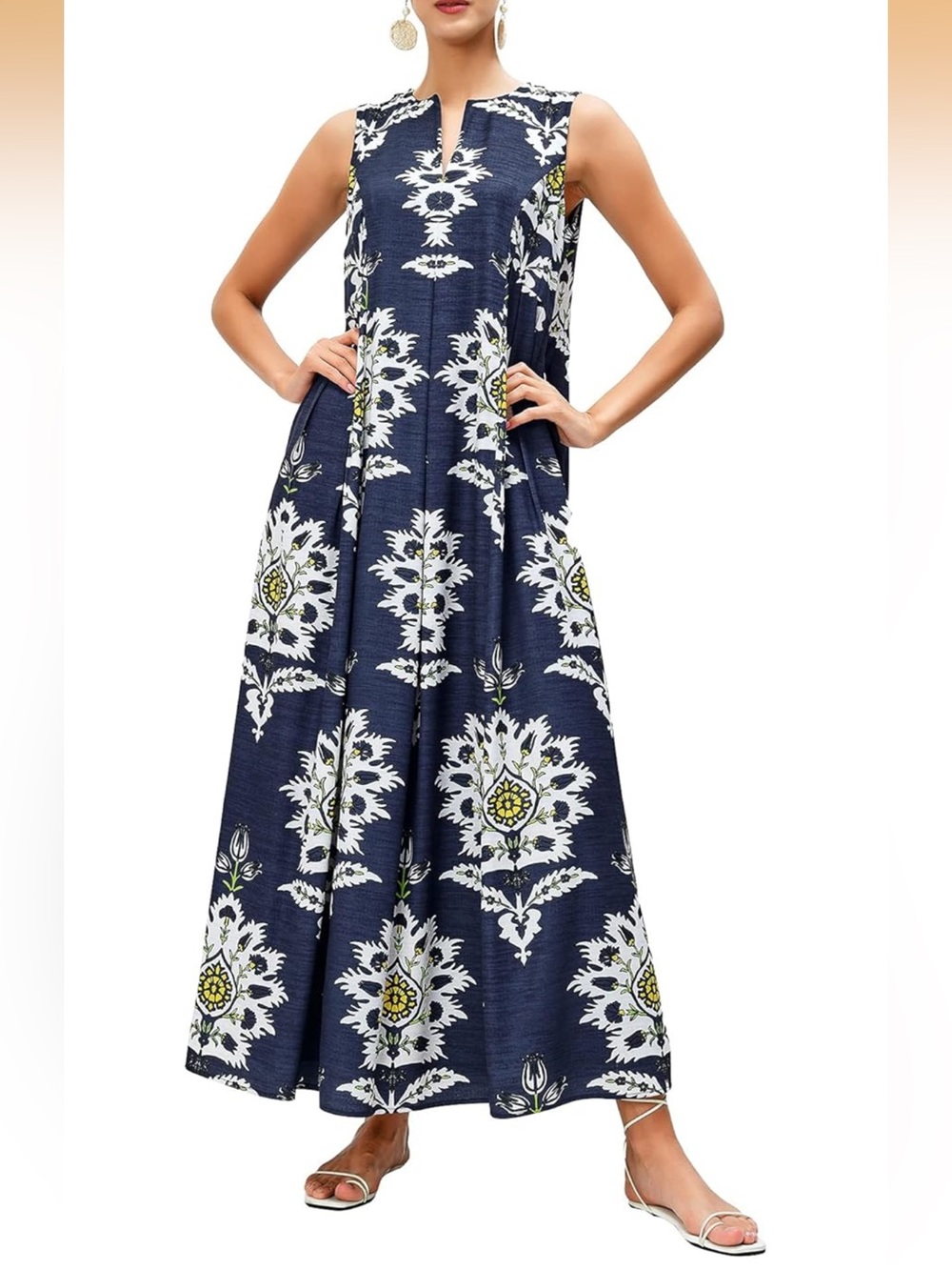eShakti Wayward Fancies 1X 16W Women's Graphic Floral Print Crepe Pleat Dress